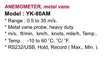 ANEMOMETER-METAL-VANE-LUTRON-YK-80AM LUTRON ANEMOMETER METAL VANE MERK LUTRON YK-80AM