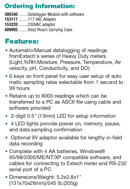 BATTERY-OPERATED-DATALOGGER-DATA EXTECH BATTERY OPERATED DATALOGGER MERK EXTECH 380340 EXTECH 153117 EXTECH 153220 EXTECH 409992