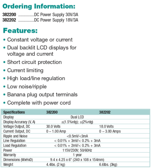 DIGITAL-SIGNAL-POWER-SUPPLY-DATA EXTECH DIGITAL SIGNAL POWER SUPPLY MERK EXTECH 382200 EXTECH 382202