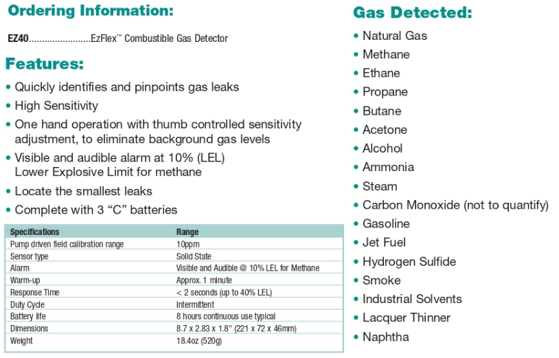 EXTECH-COMBUSTIBLE-GAS-DETECTOR-EXTECH-EZ40-DATA EXTECH COMBUSTIBLE GAS DETECTOR MERK EXTECH EZ40