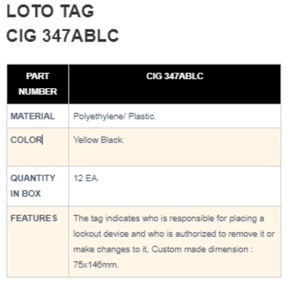 LOTO-TAG-SPEC LOTO TAG MERK CIG 347 ABLC