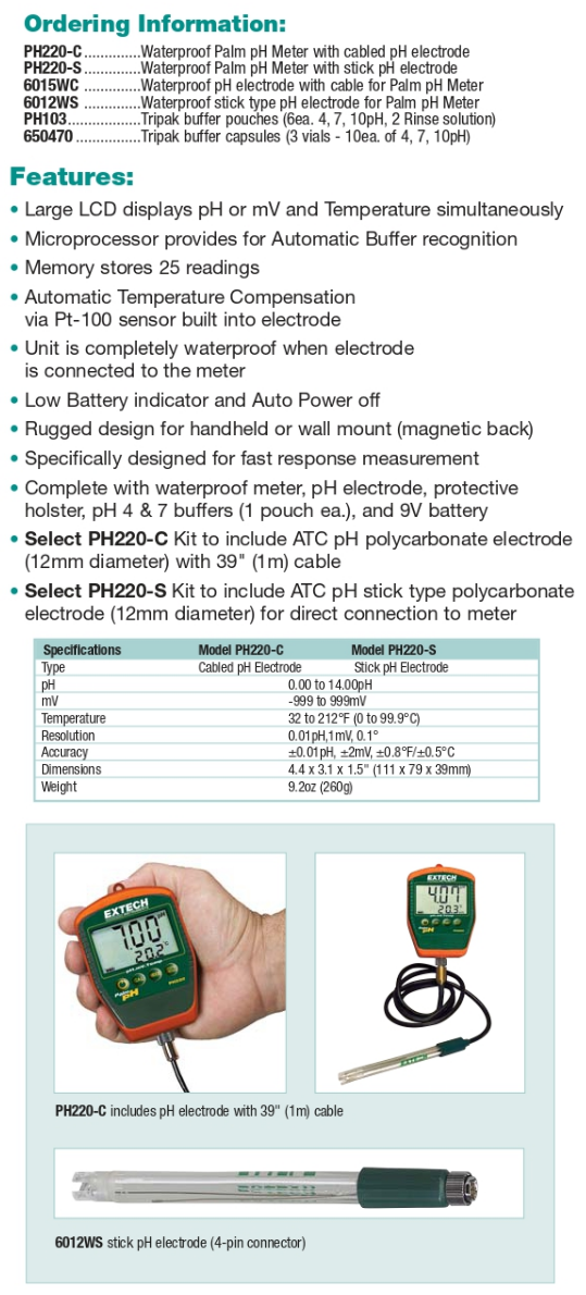 PH-METER-DATA EXTECH PH METER MERK EXTECH PH220-C EXTECH PH220-S EXTECH 6015WC EXTECH 6012WS EXTECH PH103 EXTECH 650470