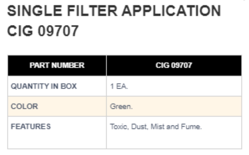 SINGLE-FILTER-SPEC SINGLE FILTER CIG 09707