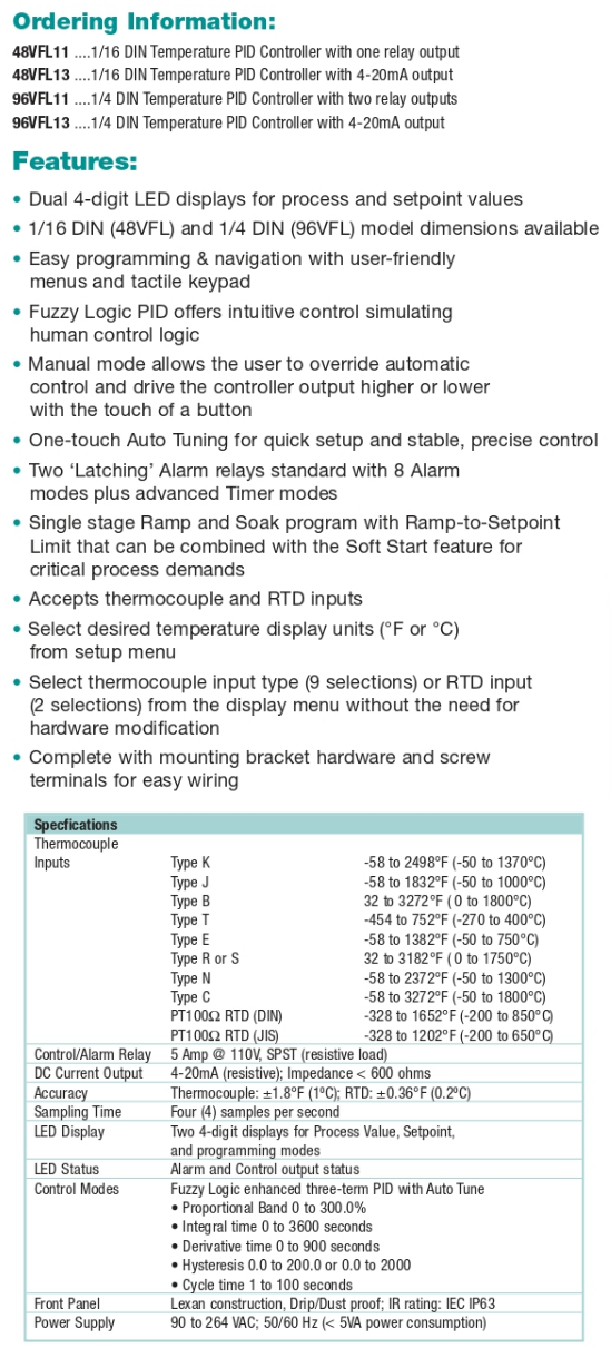 THEMPERATURE-PID-CONTROLLER-DATA EXTECH THEMPERATURE PID CONTROLLER MERK EXTECH 48VFL11 EXTECH 48VFL13 EXTECH 96VFL11 EXTECH 96VFL13