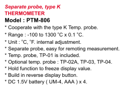 THERMOMETER-TYPE-K-LUTRON-PTM-806 LUTRON THERMOMETER TYPE K MERK LUTRON PTM-806