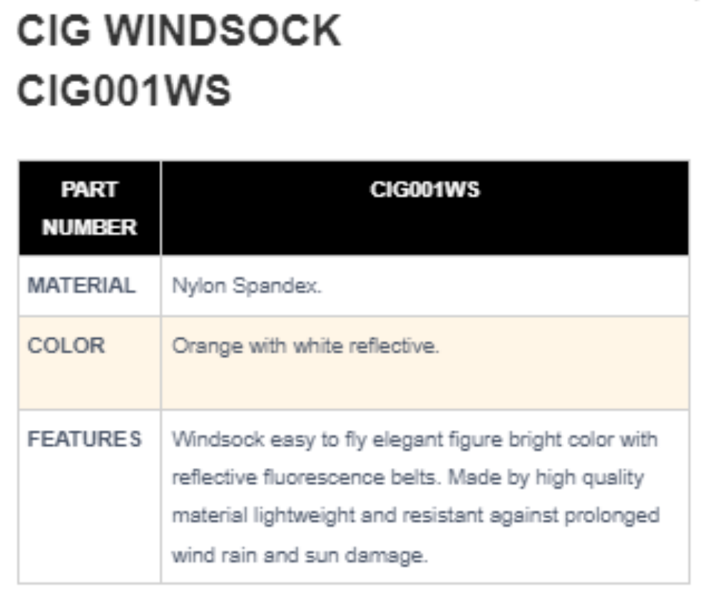 WINSOCK-SPEC WINDSOCK CIG 001WS JARING PENUNJUK ARAH ANGIN MERK CIG