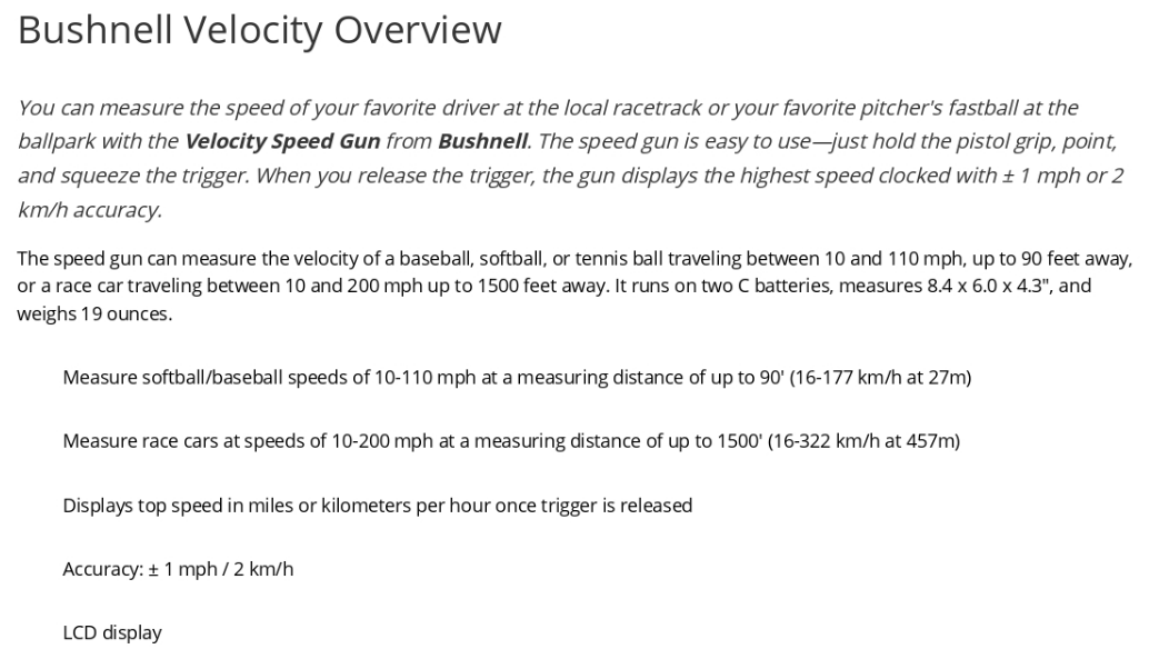 image1370 Bushnell Velocity Speed Gun Merk Bushnell 101911